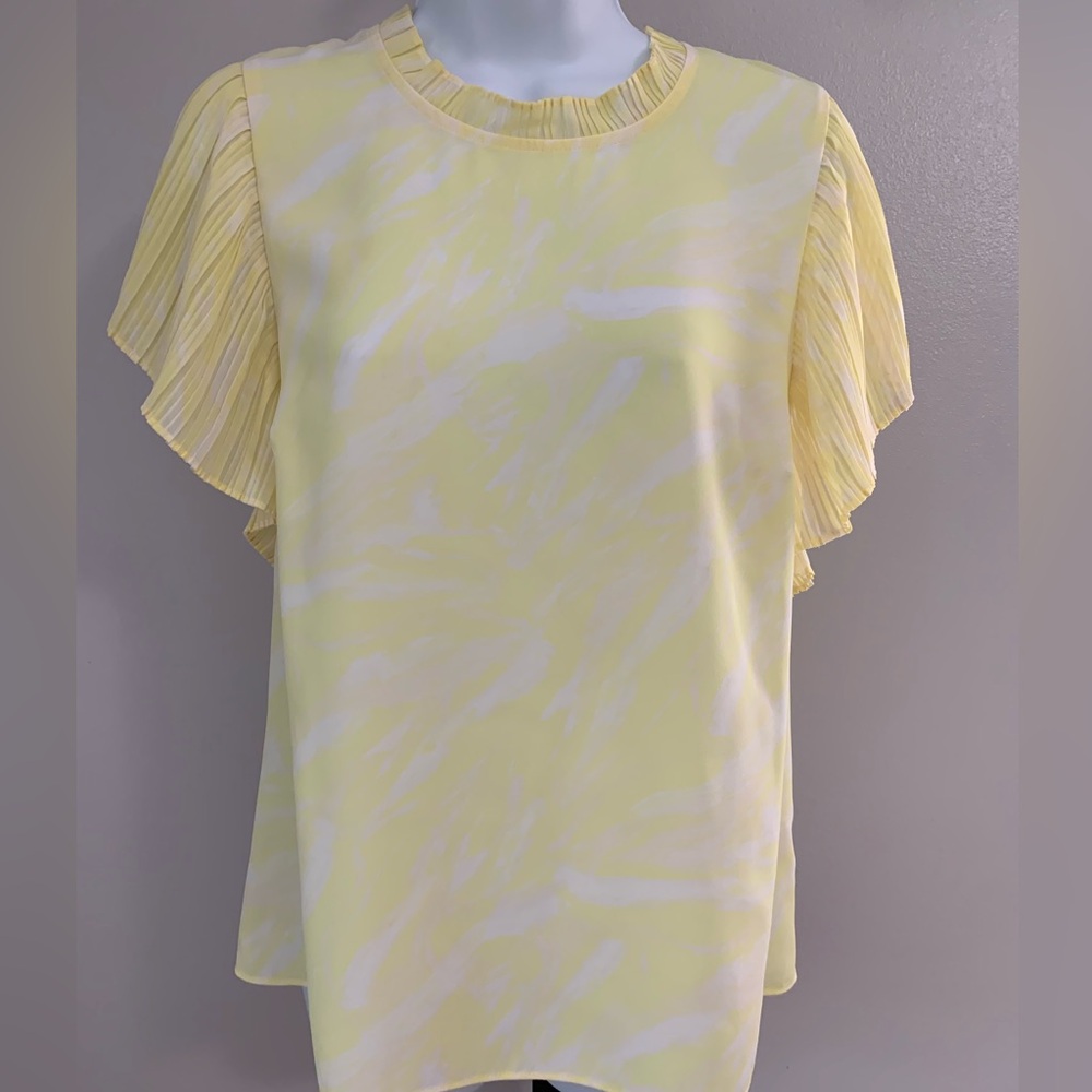 Nine West Pleated Cap Sleeve Yellow Blouse